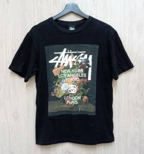 STUSSYl/ステューシー/半袖Tシャツ/ogo and antique flower print Tee/ブラック/Sサイズ