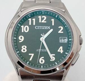  Junk CITIZEN Citizen ATTESA Atessa H110-T011331 analogue Date titanium black face radio wave solar present condition goods 