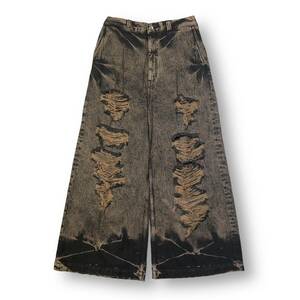 MAIOSN SPECIAL Destroy Denim Prime Wide Pants デストロイ デニム プライム ワイド パンツ ブラウン SIZE 1 メゾン スペシャル