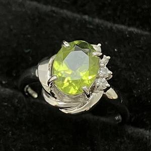 新品仕上済み 黄緑石 1.20ct ダイヤ 0.06ct デザイン リング Pt850 7号 4.3g プラチナ 指輪