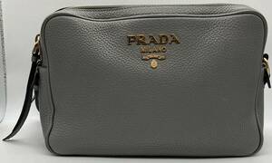 【エントルピー鑑定書付き】PRADA プラダ ダブルファスナー ショルダーバッグ レザー ライトグレー 肩掛け 鞄 ギャランティ無し