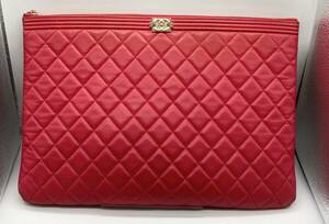 CHANEL シャネル ボーイシャネル マトラッセ A84407 クラッチ セカンド バッグ 赤 レッド