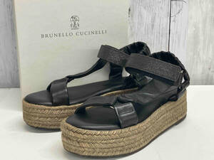 brunello cucinelli /レザープラットフォームサンダル/ブルネロクチネリ/厚底サンダル/ブラック