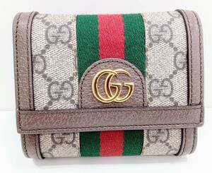 【美品】GUCCI 523174・0416 GGスプリーム シェリー コンパクト財布 三つ折り財布