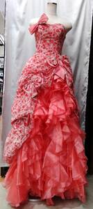  party dress wedding / presentation volume chu-ru dress coral pink floral print frill 