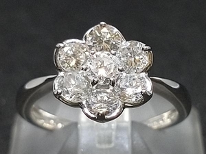 Pt900 ダイヤモンド フラワー デザイン リング 指輪 プラチナ D1.0ct 3.6g #9.5 店舗受取可