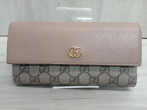 GUCCI GGマーモント 456116・493075 フラップ長財布 ブラウン×ピンクベージュ