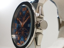 【1円】ジャンク 不動 ROCMAN ロックマン クレイジーホース R.160 クォーツ 腕時計 SS ブルー レザー クロノ デイト 針取れ有り_画像4