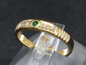 K18 18金 YG ダイヤモンド グリーン 緑石 リング 指輪 イエローゴールド 2.0g 0.16ct #9 店舗受取可