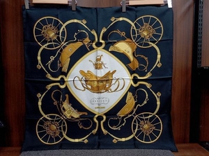 HERMES／エルメス／カレ90／SPRINGS 馬車柄 シルクスカーフ／90×90cm／フランス製