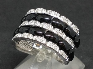 K18 18金 WG ダイヤモンド ブラック 黒石 デザイン リング 指輪 ホワイトゴールド D0.28ct 10.9g #18 店舗受取可