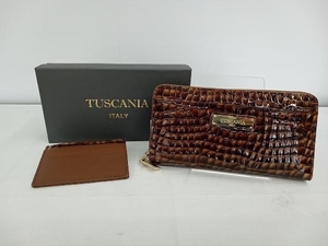 TUSCANIA／トスカニア／イタリアンレザーラウンド長財布／エナメルラウンドファスナー／パスケース付き／ブラウン