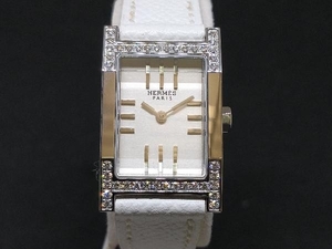 HERMES エルメス タンデム TA1.230.280 ダイヤベゼル SS シルバー文字盤 ホワイトレザー 2針 クォーツ 腕時計 箱有り 店舗受取可