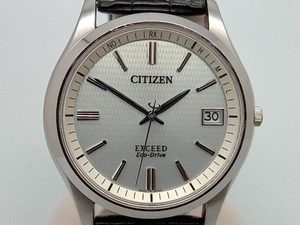 CITIZEN EXCEED 電波ソーラー 腕時計 H111-T015867 シルバー文字盤 黒ベルト エクシード
