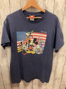 Disney ディズニー 半袖tシャツ ミッキー ネイビー プリント FloridaWDW 星条旗 メンズ L