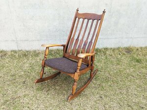 【此】AYBTE　ヴィンテージ ロッキング チェア 一人掛 木製 ファブリック 布張り インテリア 家具 椅子 イス