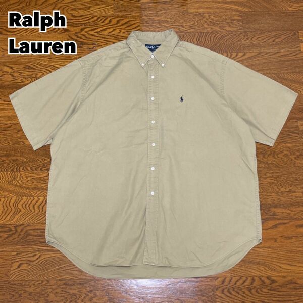 90s Ralph Lauren ラルフローレン シャツ 半袖 ベージュ XXL
