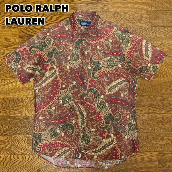 90s POLO RALPH LAUREN リネンシャツ 半袖 総柄 ペイズリー