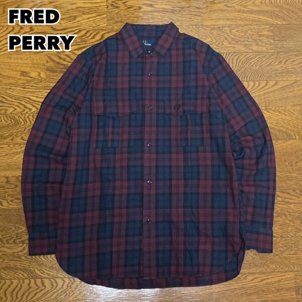 FRED PERRY フレッドペリー チェックシャツ長袖 刺繍ワンポイントロゴ