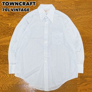 70s TOWNCRAFT タウンクラフト 総柄シャツ 水色 JCPenny