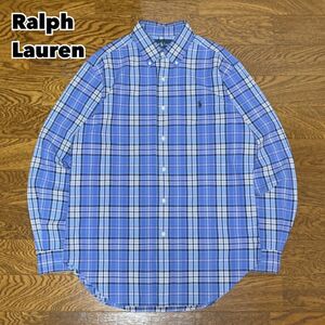 Ralph Lauren ラルフローレン チェックシャツ 刺繍ロゴ 青 ブルー