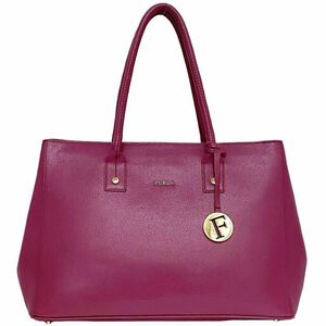 フルラ トートバッグ ピンク ec-20161 チャーム付 レザー 中古 FURLA シンプル 書類 a4 定番 人気