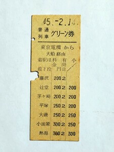  normal row car green ticket Tokyo electro- . from large boat through [ Showa era 45 year 2 month ] National Railways Akihabara station issue 