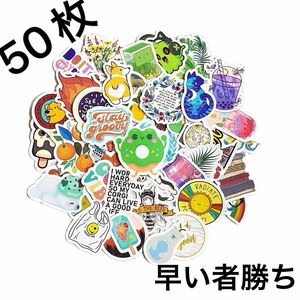 【値下げ】防水ステッカー　たっぷり50枚セット！　色んなステッカーのアソート　イラスト　かわいい　かっこいい　シール　aa-1