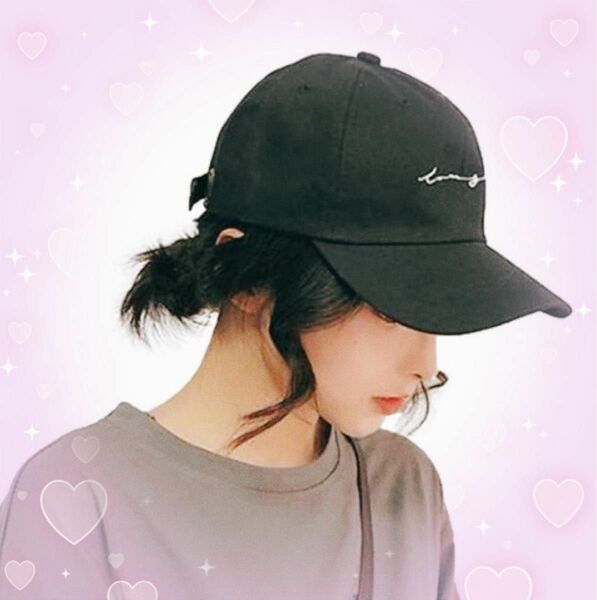 キャップ　レディース 　 帽子 ロゴ 英字 刺繍　ワンポイント 韓国　アジャスター　ユニセックス　男女兼用　ブラック