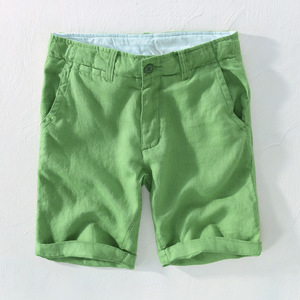 新品 夏 メンズ ショートパンツ 半ズボン 無地 ハーフパンツ 麻100％ リネンパンツ 涼しい 海パン 五色 w29～w38選択可 グリーン