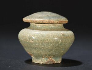  ◆御泓軒◆『宋・古陶磁器・青瓷開片蓋罐』極細工・古賞物・中国古玩・中国古美術