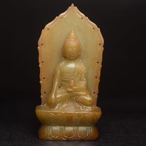 ◆御泓軒◆『清・和田玉彫・釈迦牟尼仏像』極細工・古賞物・中国古玩・中国古美術