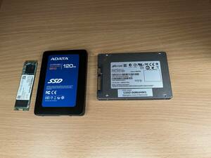 M.2とSSD（JUNK品）左からINTELSSDSCKKW180H6,MICRON CSSD S6M64NMQ、ADATA　SSDS510