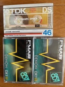 CasetTAPE(未使用・新品計３個）2個（DENON　DX1 60分？FM大阪の広告あり）+TDK　DS46分ｘ1個