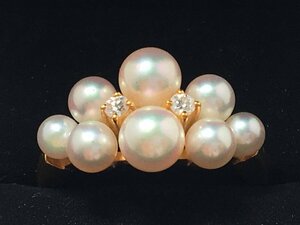 [MIKIMOTO] Mikimoto кольцо кольцо 9 номер жемчуг примерно 3.2~4.7mm бриллиант 750 печать K18 Akoya жемчуг ... масса 3.7g