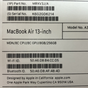 【動作保証】 Apple MRXV3J/A MacBook Air ノート PC Early 2024 13.6インチ M3 8GB SSD 256GB ミッドナイト 未開封 未使用 C8822362の画像7