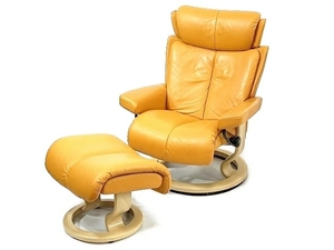 【引取限定】EKORNES ストレスレス Magic M リクライニング チェア オットマン セット 皮革 牛革 中古 直 T8452927