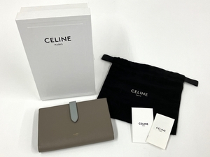 セリーヌ ラージ ストラップ ウォレット グレー レディース 財布 長財布 レザー マルチファンクション CELINE 中古 T8566869