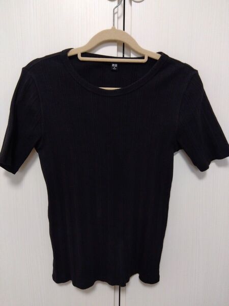 UNIQLO ユニクロ ランダムリブクルーネックTシャツ ブラック 黒 半袖 Мサイズ