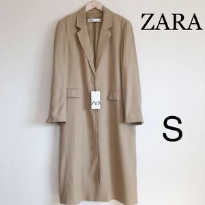 新品●タグ付き●ZARA ポケット付きフルイドフロックコート●S ●ダークミンク