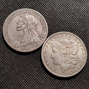 88　アメリカ古銭2枚　モルガン　ルンペン銀貨　約38mm　イーグル　チャレンジコイン　コイン　アンティーク　ホーボー