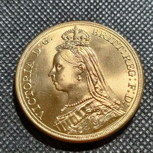 8314　イギリス古銭　ヴィクトリア　約38mm　鍍金金貨　海外コイン　アンティークコレクション