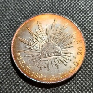 8516　メキシコ古銭　1891.A.M.10D　貿易銀　アンティークコイン