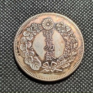 8814　日本古銭　貿易銀　鍍金銀貨　明治7年　コイン