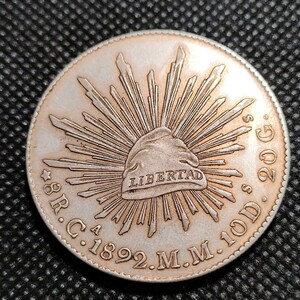 8823　メキシコ古銭　1892.M.M.10D　貿易銀　アンティークコイン