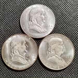 9026　ベンジャミンアメリカ古銭3枚　ハーフダラー　アンティークコレクションコイン