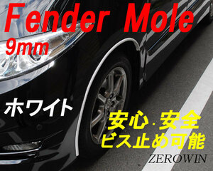 ホワイトフェンダーモール9mm ビス止め 日本製 3m（150cm×2本） はみタイ ツライチ　9mm幅オーバーフェンダー白　ビス付き