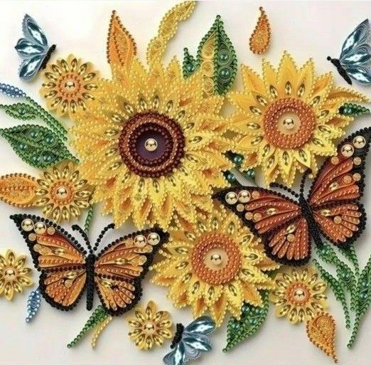 新品ダイヤモンドアート30×30　キラキラ 特殊ビーズ　部分貼り付けタイプ　向日葵と蝶　ひまわり　チョウ　作成キット