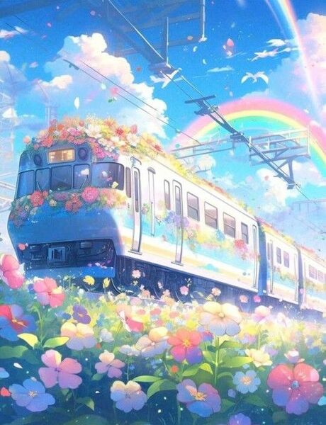 新品ダイヤモンドアート30×40　美しい 花畑　列車　虹色　ドリーム電車　作成キット