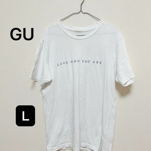 GUジーユー ロゴTシャツ 半袖 ホワイト 白　 カットソー　レディース　Ｌサイズ オーバーT ゆったり　